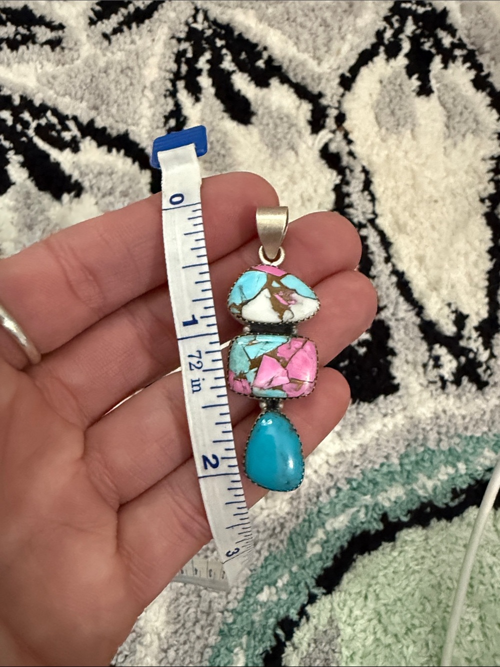 Handmade Turquoise & Pink Stone Pendant Necklace